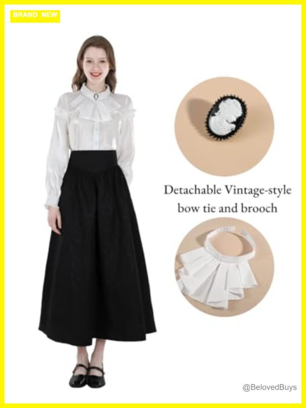 Victorian Gothic Blouse Button Down Renaissance Top Ruffle Tie - Picture 3 of 6